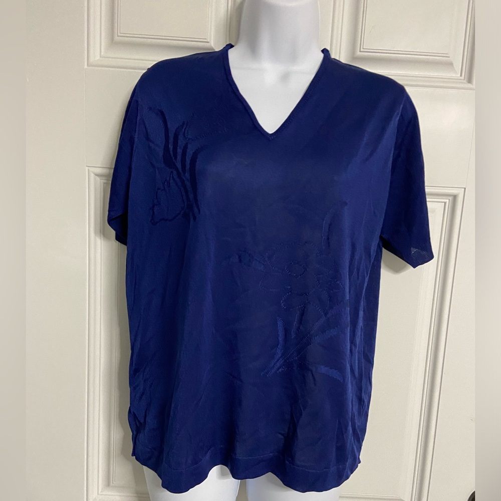 5- MONTAGUT PARIS Navy Floral Knit POLYAMIDE V-Neck Top